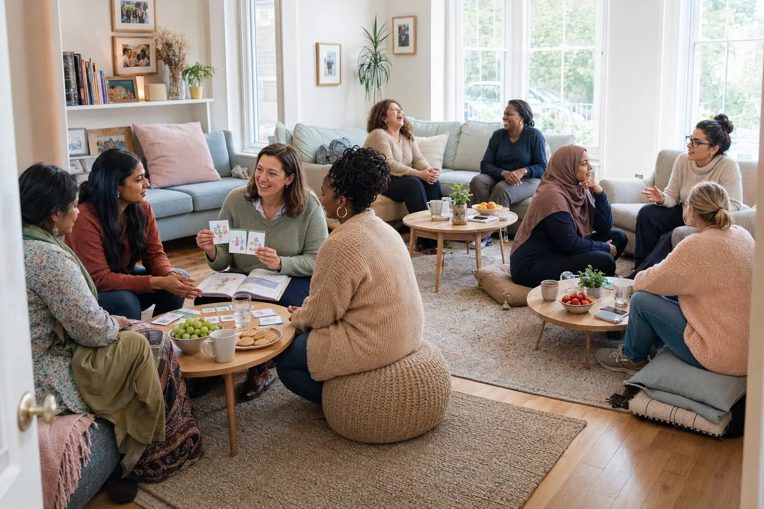 A diverse group of women sharing support and conversation together